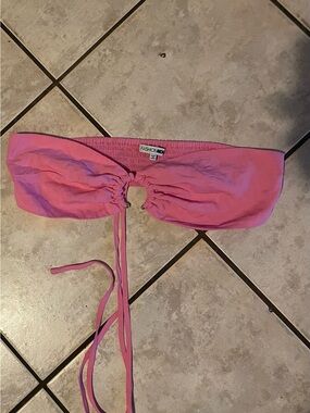 Fashion Nova Pink Tie-Front Bandeau Crop Top